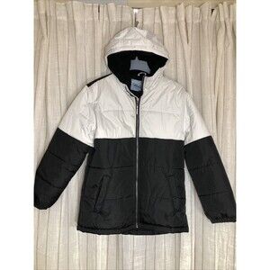 Boys Whales Tail Outerwear Hooded Winter Puffer Jacket Size 18 Black White